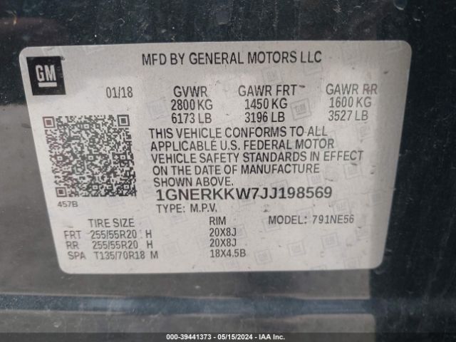 1GNERKKW7JJ198569 Chevrolet Traverse Premier