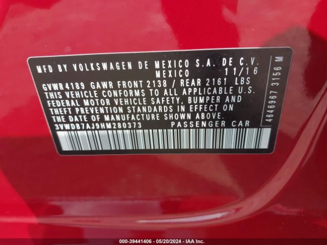3VWDB7AJ9HM280373 Volkswagen Jetta 1.4t Se
