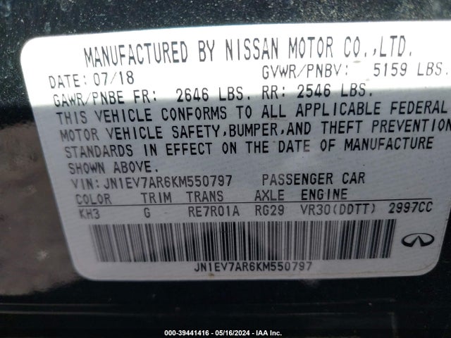 JN1EV7AR6KM550797 Infiniti Q50 3.0t Luxe