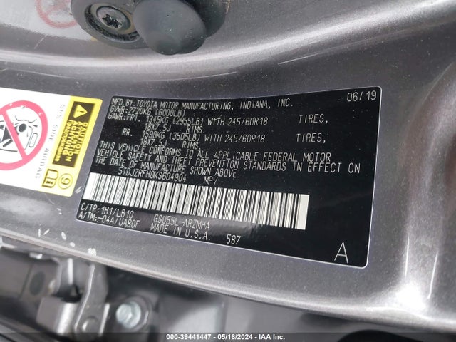 Toyota Highlander Xle 2019 5TDJZRFH0KS604904 Image 9