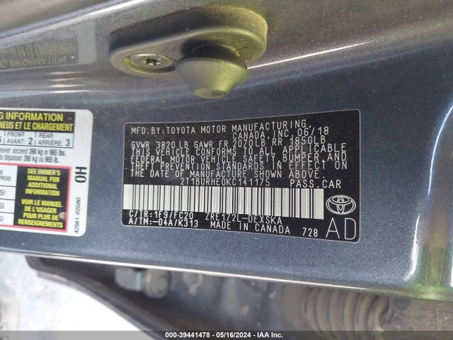 Toyota COROLLA SE 2019 2T1BURHE0KC141175 Image 9