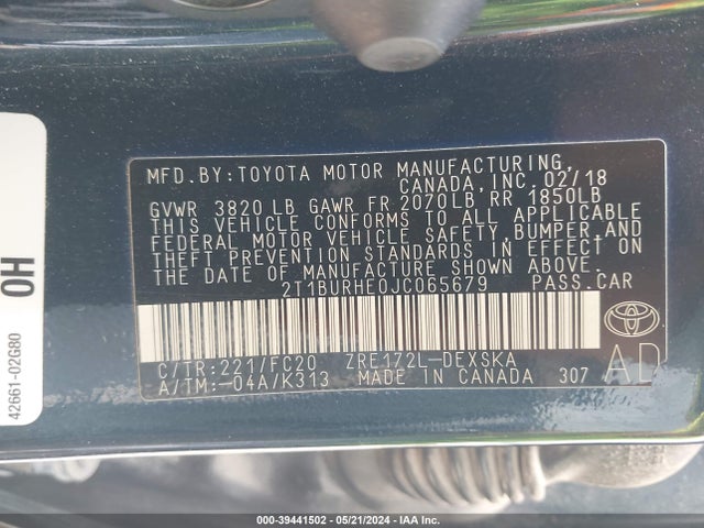 Toyota COROLLA SE 2018 2T1BURHE0JC065679 Image 9