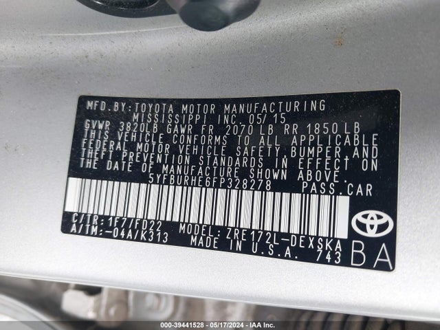 Toyota Corolla S Plus 2015 5YFBURHE6FP328278 Image 9