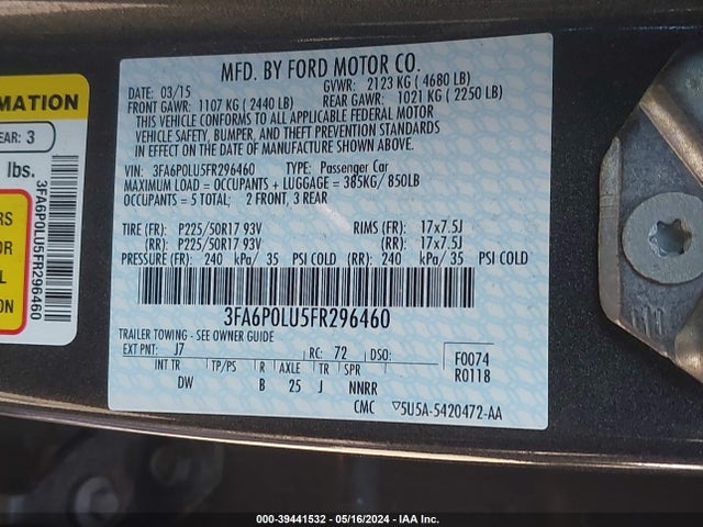 Ford Fusion Hybrid Se 2015 3FA6P0LU5FR296460 Image 9
