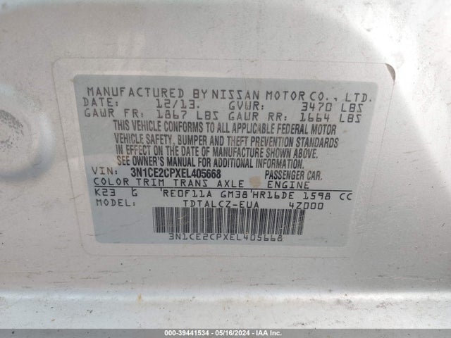 Nissan Versa Note S Plus 2014 3N1CE2CPXEL405668 Image 9