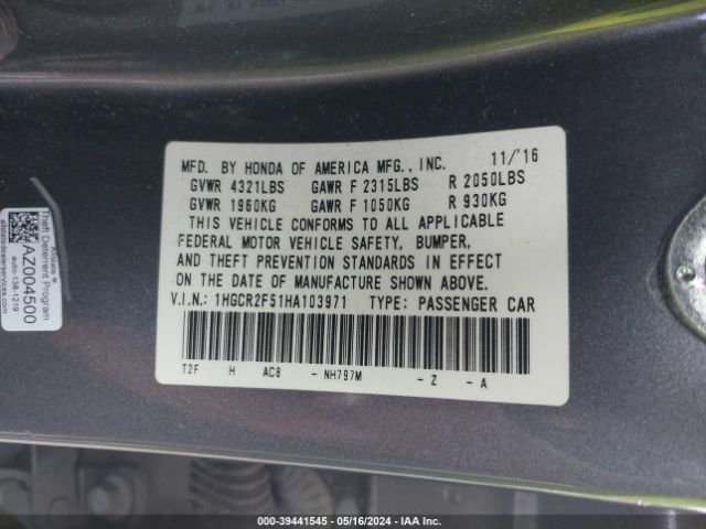 1HGCR2F51HA103971 Honda Accord Sport
