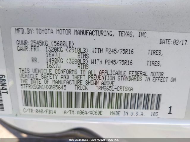 5TFRX5GN1HX085645 Toyota Tacoma Sr