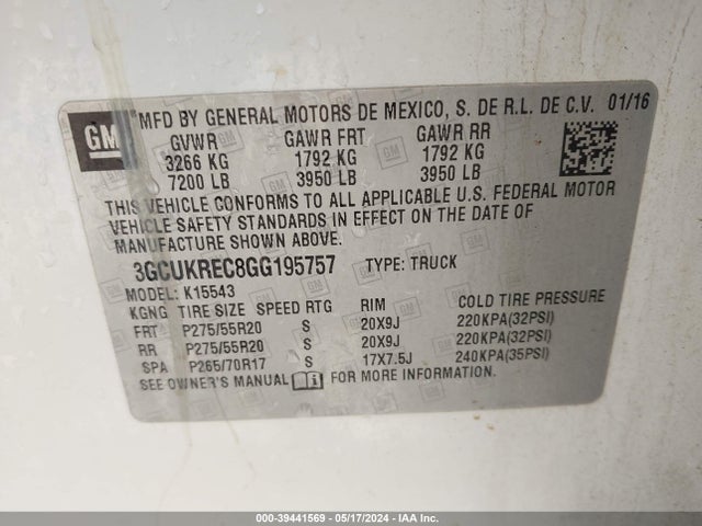 Chevrolet Silverado 1500 2lt 2016 3GCUKREC8GG195757 Image 9