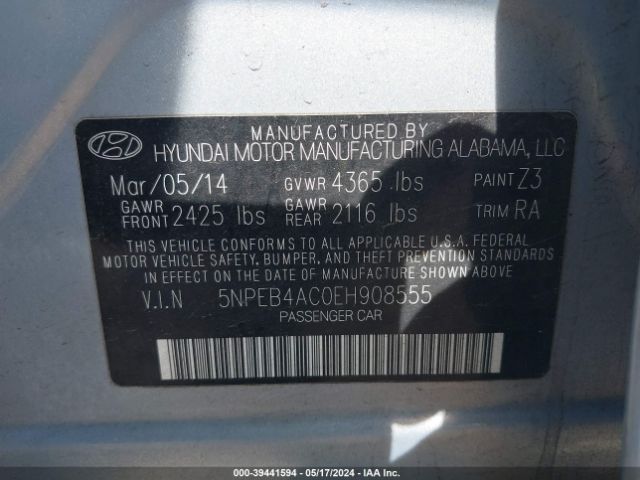 5NPEB4AC0EH908555 Hyundai SONATA GLS