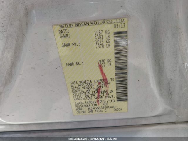 1N4BL3AP0EN225791 Nissan Altima 3.5 Sl