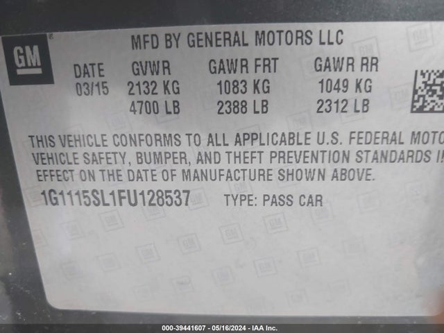 Chevrolet IMPALA 1LT 2015 1G1115SL1FU128537 Image 9