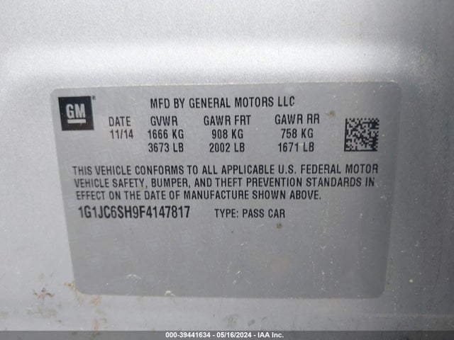 Chevrolet Sonic Lt Auto 2015 1G1JC6SH9F4147817 Image 9