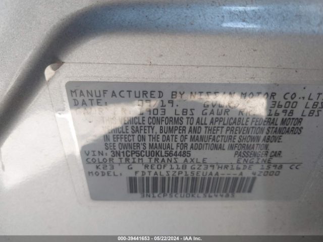 3N1CP5CU0KL564485 Nissan KICKS SV