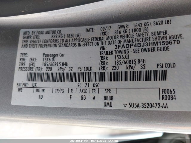 Ford FIESTA SE 2017 3FADP4BJ3HM159670 Image 9