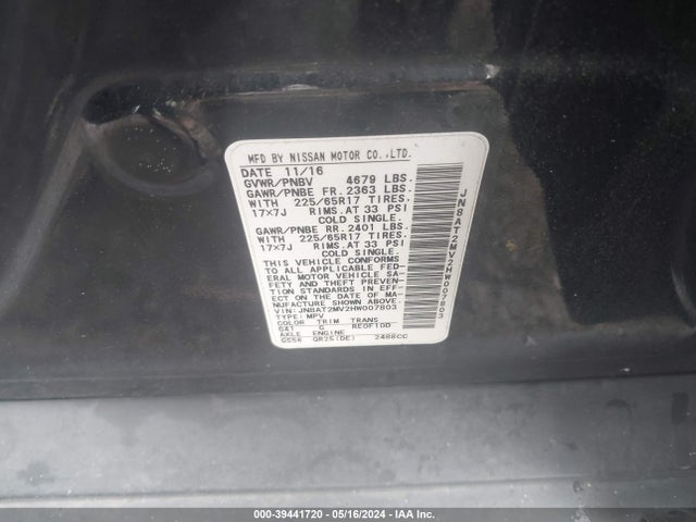 JN8AT2MV2HW007803 Nissan ROGUE S