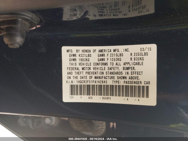Honda Accord Sport 2015 1HGCR2F51FA142640 Image 9