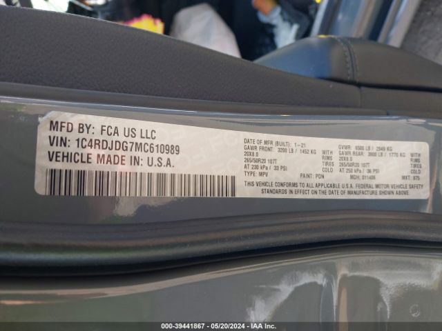 1C4RDJDG7MC610989 Dodge Durango Gt Plus Awd