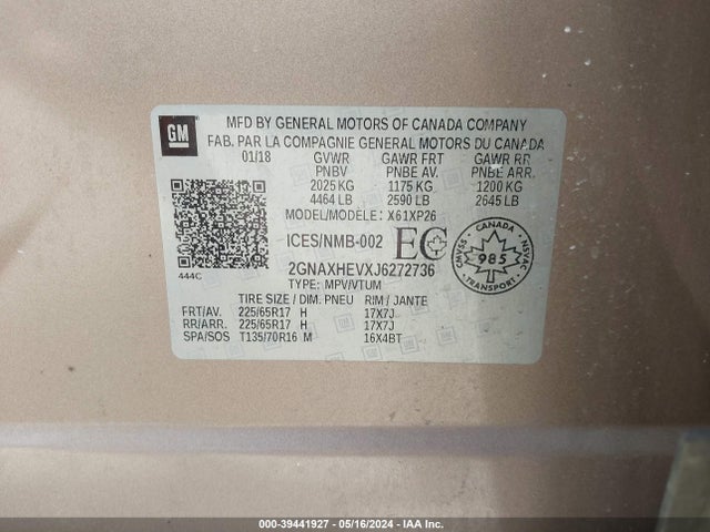 Chevrolet EQUINOX LS 2018 2GNAXHEVXJ6272736 Image 9