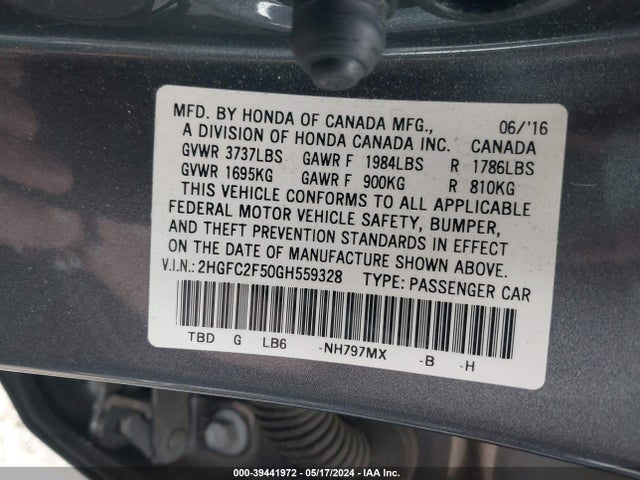 Honda Civic Lx 2016 2HGFC2F50GH559328 Image 9
