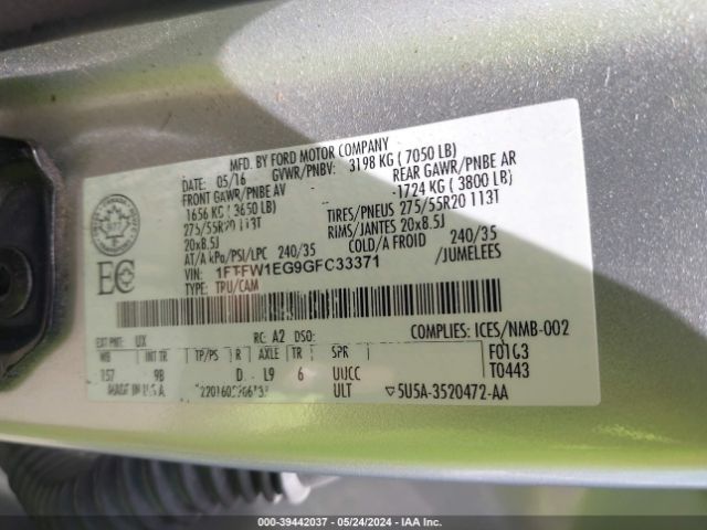 1FTFW1EG9GFC33371 Ford F-150 Platinum