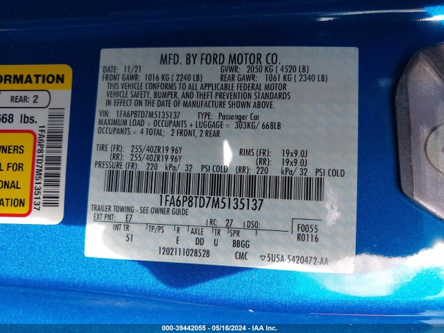 Ford Mustang Ecoboost Premium Fastback 2021 1FA6P8TD7M5135137 Image 9