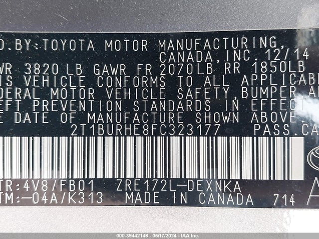 Toyota COROLLA LE 2015 2T1BURHE8FC323177 Image 9