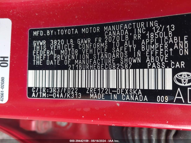 Toyota Corolla S Plus 2014 2T1BURHE6EC082587 Image 9