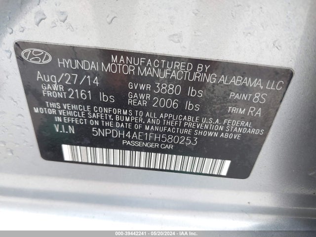 Hyundai ELANTRA SE 2015 5NPDH4AE1FH580253 Image 9
