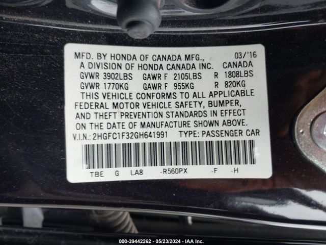 2HGFC1F32GH641991 Honda Civic Ex-t