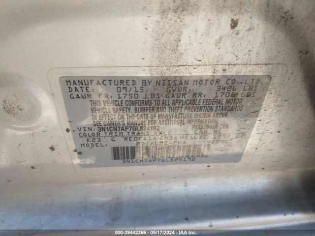 3N1CN7AP7GL824192 Nissan Versa 1.6 S/1.6 S+/1.6 Sl/1.6 Sv
