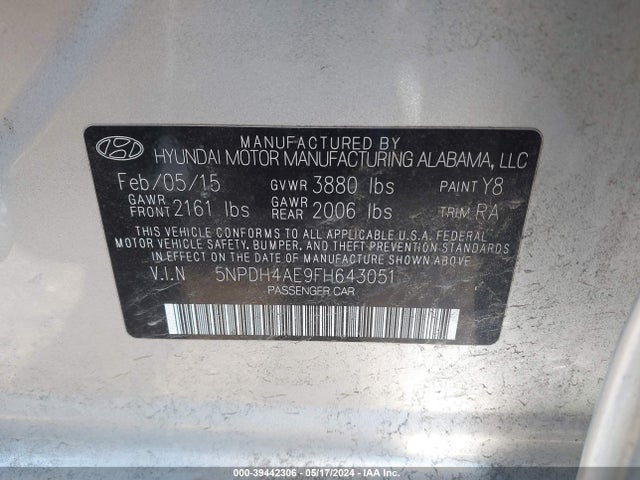 Hyundai ELANTRA SE 2015 5NPDH4AE9FH643051 Image 9