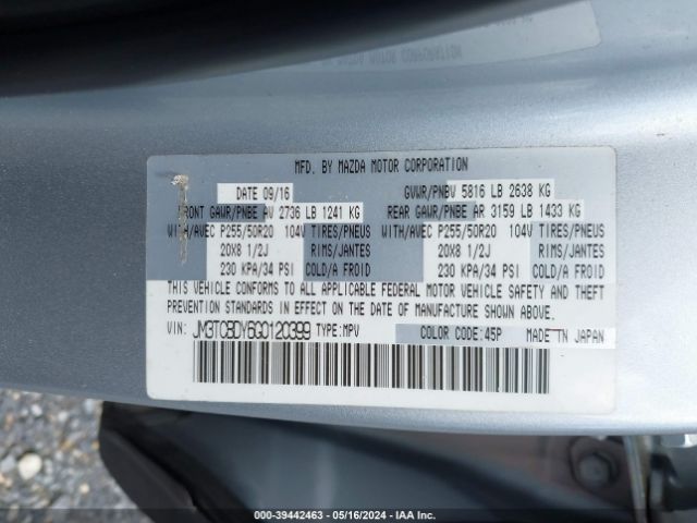 JM3TCBDY6G0120399 Mazda Cx-9 Grand Touring