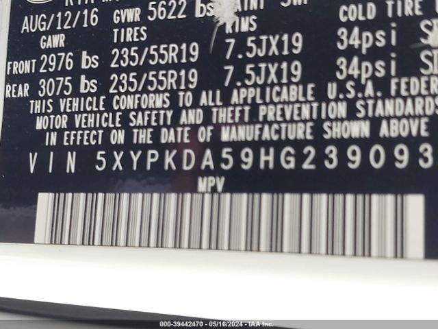 5XYPKDA59HG239093 KIA Sorento 3.3l Sxl