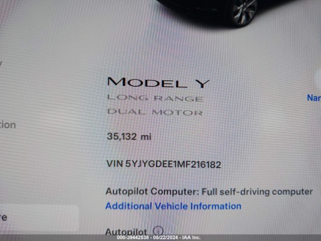 5YJYGDEE1MF216182 Tesla Model Y Long Range Dual Motor All-wheel Drive