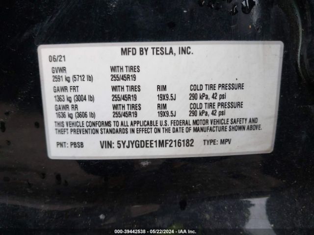 5YJYGDEE1MF216182 Tesla Model Y Long Range Dual Motor All-wheel Drive