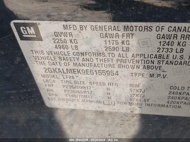 GMC Terrain Sle-1 2014 2GKALMEK9E6155954 Image 9