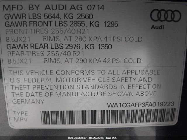 WA1CGAFP3FA019223 Audi Sq5 3.0t Premium Plus