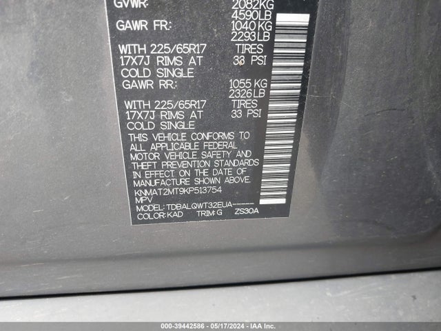 Nissan ROGUE SV 2019 KNMAT2MT9KP513754 Image 9