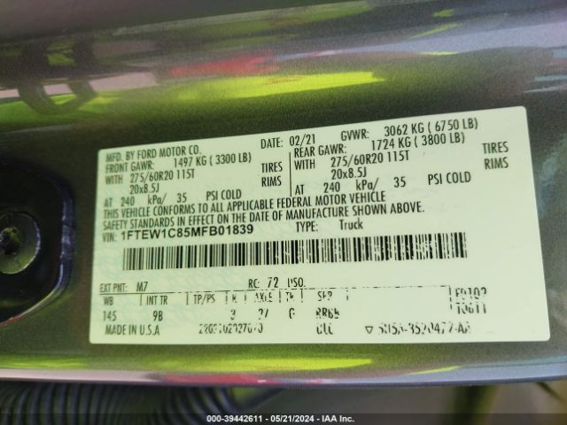 1FTEW1C85MFB01839 Ford F-150 Platinum