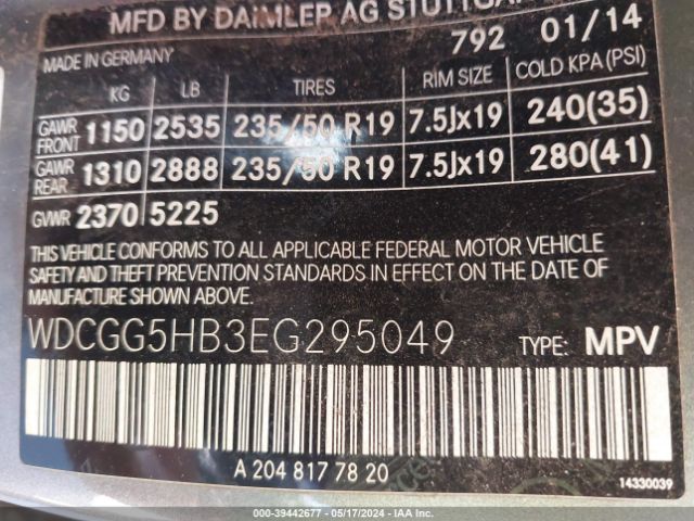 WDCGG5HB3EG295049 Mercedes-Benz GLK 350
