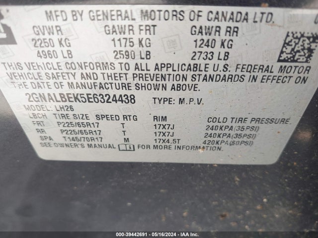 Chevrolet EQUINOX 1LT 2014 2GNALBEK5E6324438 Image 9