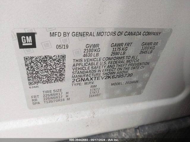 Chevrolet EQUINOX LT 2019 2GNAXTEV2K6285730 Image 9