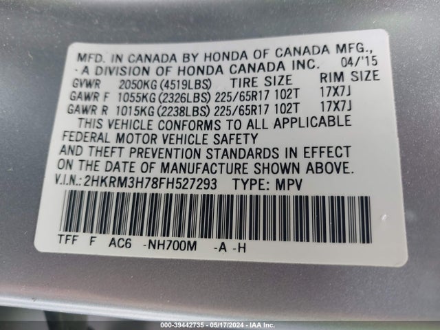 Honda Cr-v Ex-l 2015 2HKRM3H78FH527293 Image 9