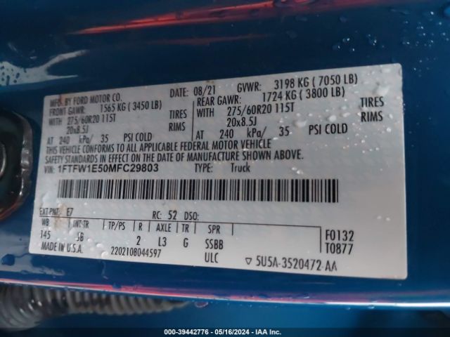 1FTFW1E50MFC29803 Ford F-150 Xl