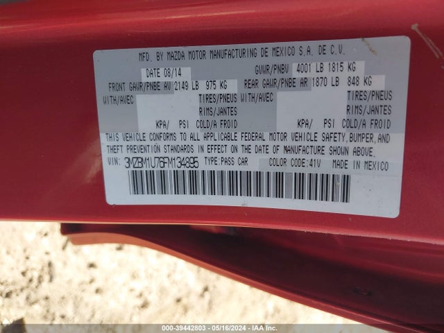 Продажа на аукционе авто 2015 Mazda Mazda3 I Sport, vin: 3MZBM1U76FM134895, номер лота: 39442803