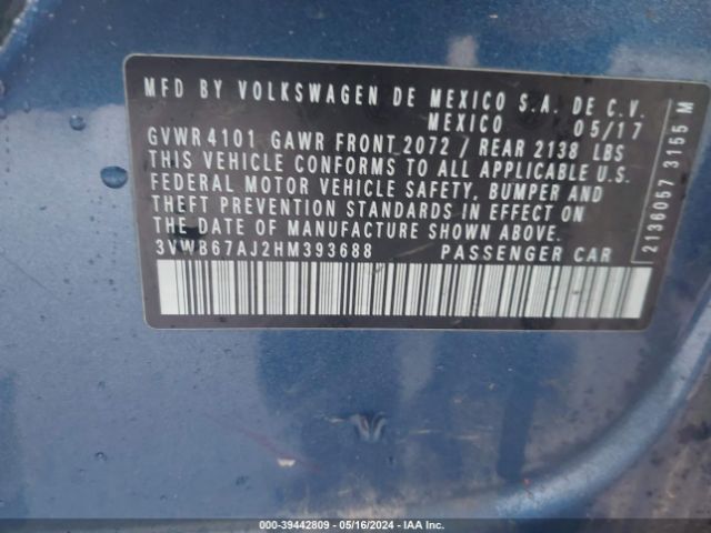 3VWB67AJ2HM393688 Volkswagen Jetta 1.4t Se