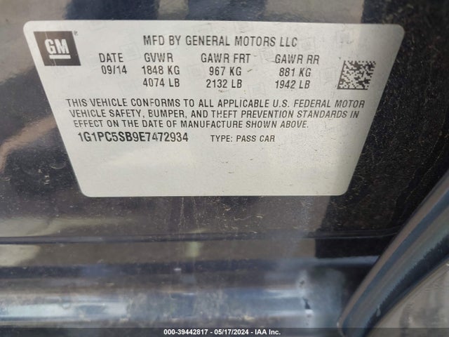 Chevrolet Cruze 1lt Auto 2014 1G1PC5SB9E7472934 Image 9