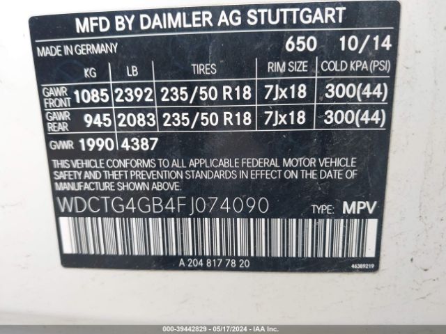 WDCTG4GB4FJ074090 Mercedes-Benz Gla 250 4matic