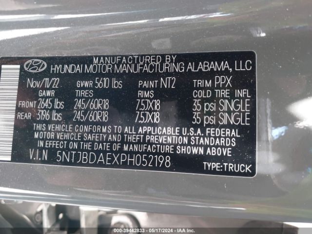 5NTJBDAEXPH052198 Hyundai Santa Cruz Sel