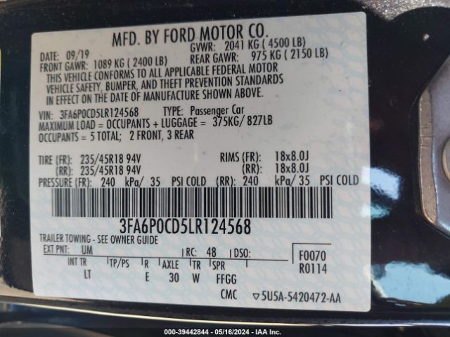 3FA6P0CD5LR124568 Ford FUSION SEL